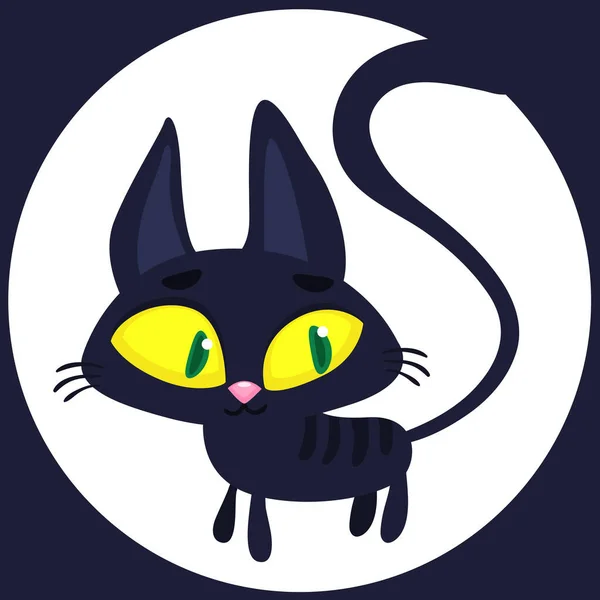 Gato Preto Bruxo Dos Desenhos Animados Halloween Engraçado Gato Ilustração —  Vetores de Stock