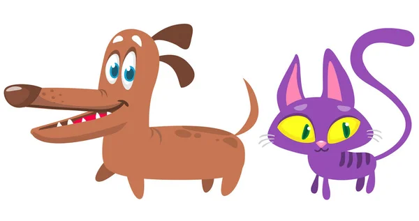 Dibujos Animados Gato Perro Ilustración Vectorial Aislada — Vector de stock