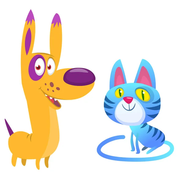 Dibujos Animados Divertido Gato Perro Conjunto Ilustración Gatos Rayas Vector — Vector de stock