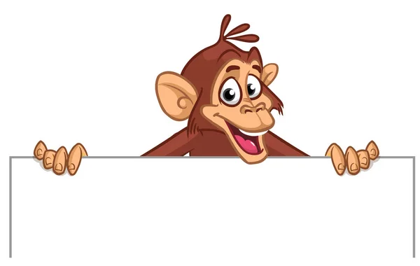 卡通猴子黑猩猩拿着空白的白纸或标语牌作为菜单或问候语 快乐猴子性格的矢量图解 — 图库矢量图片