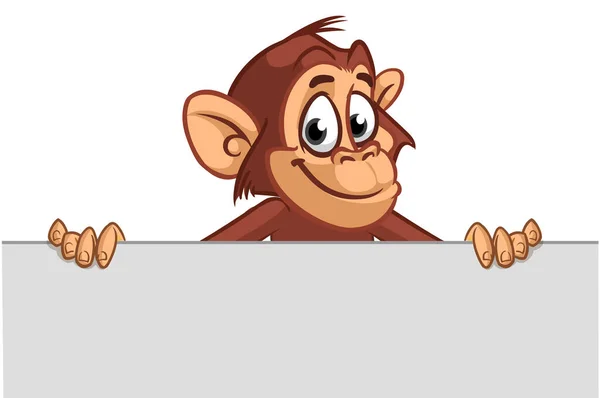 Cartoon Affe Schimpanse Mit Leerem Weißem Papier Oder Plakat Für — Stockvektor