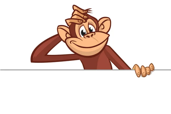 Karikatura Opice Šimpanz Drží Prázdný Prázdný Bílý Papír Nebo Plakát — Stockový vektor