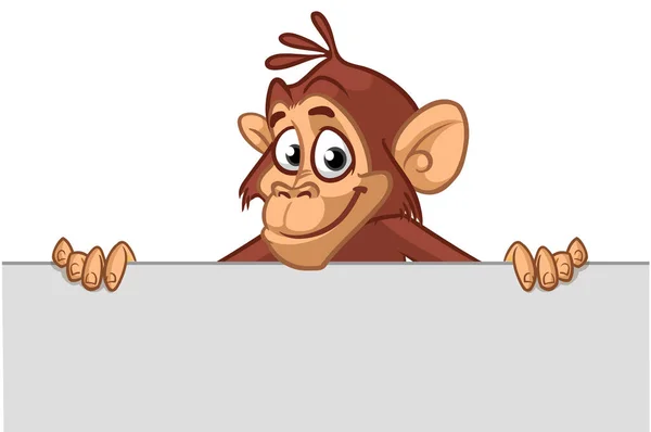 Cartoon Affe Schimpanse Mit Leerem Weißem Papier Oder Plakat Für — Stockvektor
