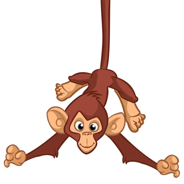 Karikaturní Opičí Šimpanz Rozdávající Vzhůru Nohama Větvi Stromu Vektorová Ilustrace — Stockový vektor