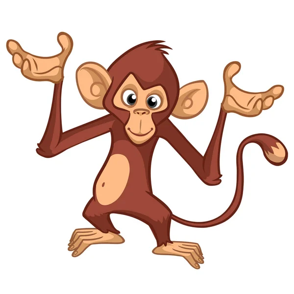卡通猴子黑猩猩挥手 快乐猴子性格的矢量图解 — 图库矢量图片
