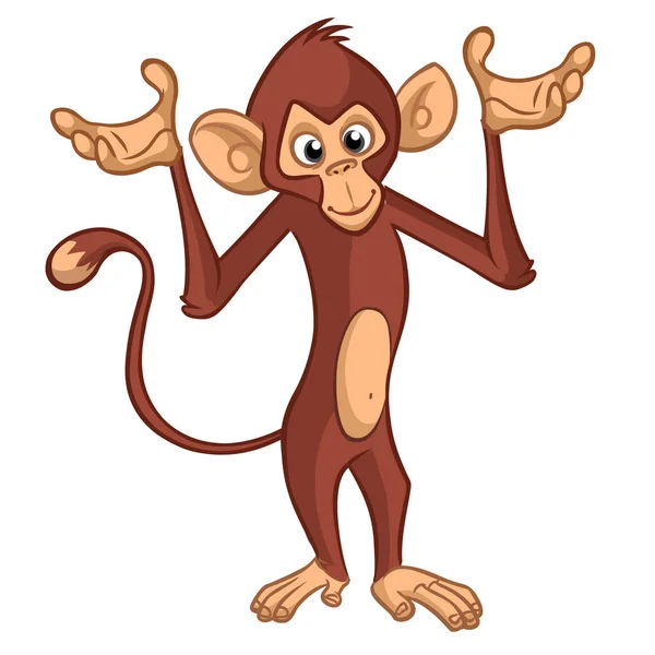 Cartoon Aap Chimpansee Zwaaiende Handen Vector Illustratie Van Gelukkige Aap — Stockvector