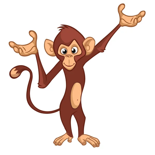 Macaco Dos Desenhos Animados Chimpanzé Acenando Mãos Ilustração Vetorial Caráter — Vetor de Stock