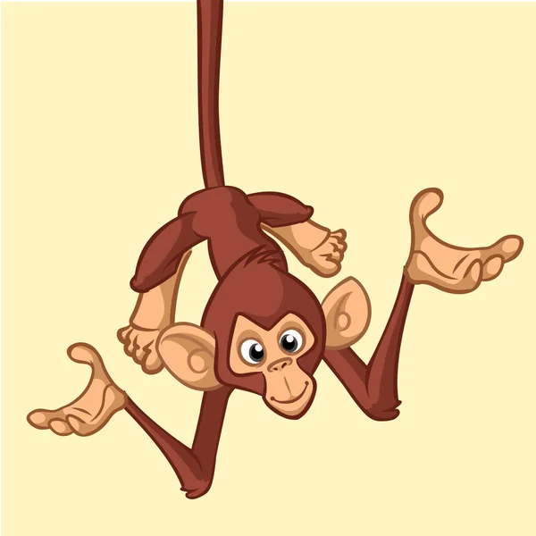 Мультяшная Обезьяна Шимпанзе Протягивающая Руку Вверх Ногами Ветке Дерева Векторная — стоковый вектор