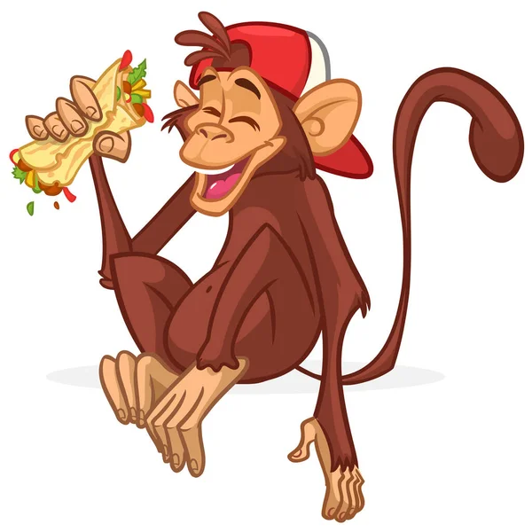 Komischer Affe Mit Falafel Oder Dönerspieß Der Hand Vektor Illustration — Stockvektor