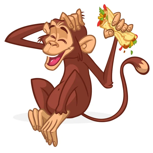 Macaco bonito dos desenhos animados comendo banana