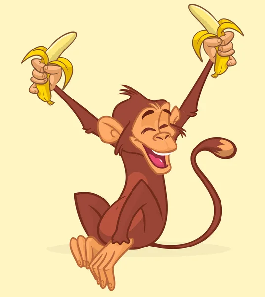 Мультфильм Обезьяна Шимпанзе Держит Ест Банан Векторная Иллюстрация Дизайна Счастливой — стоковый вектор
