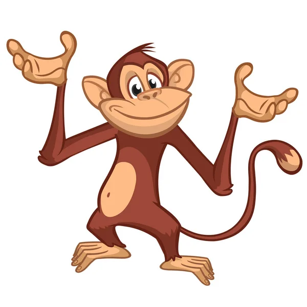Κινούμενη Μαϊμού Χιμπατζής Κουνά Χέρια Εικονογράφηση Διάνυσμα Του Χαρακτήρα Ευτυχισμένη — Διανυσματικό Αρχείο