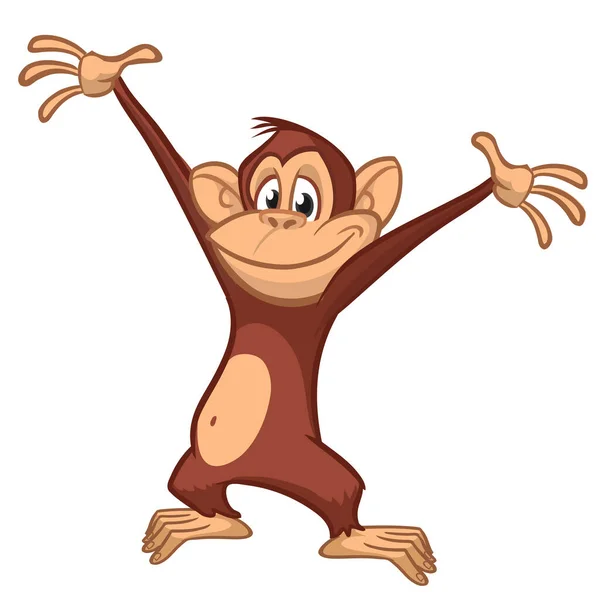 Cartoon Monkey Chimpanzee Waving Hands Vector Illustration Happy Monkey Character — Stock Vector