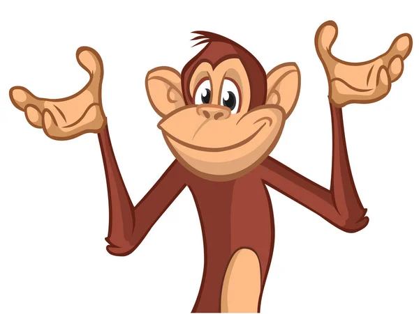 Kreslený Opičí Šimpanz Mává Rukama Vektorová Ilustrace Šťastného Opičího Charakteru — Stockový vektor