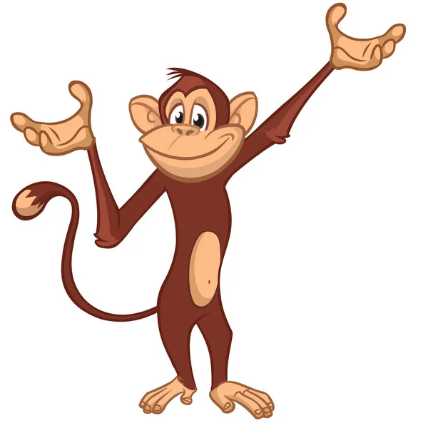 Macaco Dos Desenhos Animados Chimpanzé Acenando Mãos Ilustração Vetorial Caráter —  Vetores de Stock