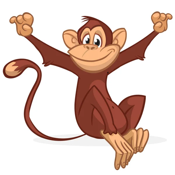 Cartoon Aap Chimpansee Zwaaiende Handen Vector Illustratie Van Gelukkige Aap — Stockvector