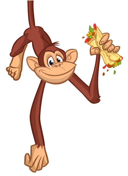 Macaco Engraçado Dos Desenhos Animados Chimpanzé Segurando Falafel Kebab Suas —  Vetores de Stock