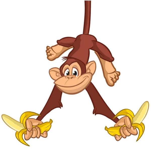Cartoon Aap Chimpansee Houden Eten Banaan Vector Illustratie Van Gelukkig — Stockvector