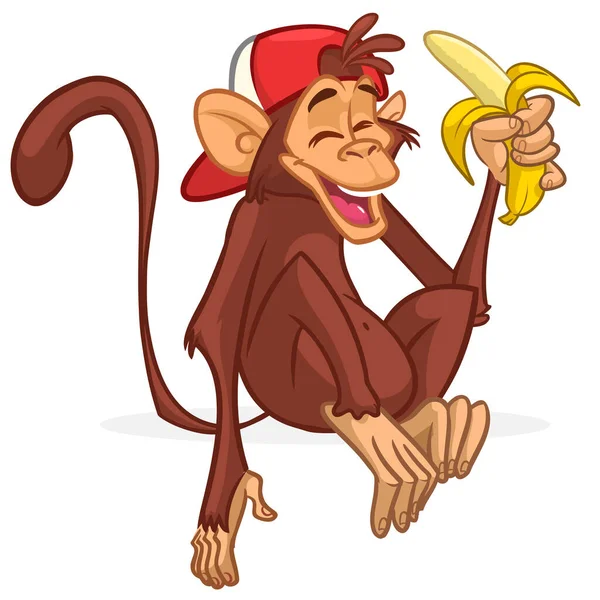 カートゥーン猿チンパンジー 単離されたハッピーサルキャラクターのベクトルイラスト — ストックベクタ