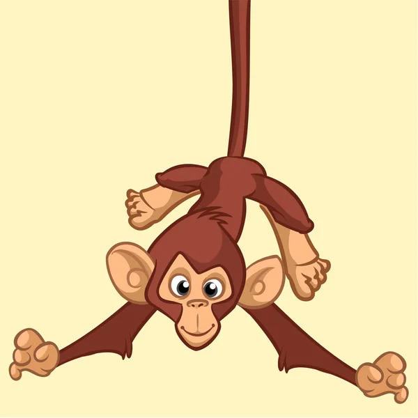 Karikatur Affe Schimpanse Der Kopfüber Auf Dem Ast Liegt Vektor — Stockvektor