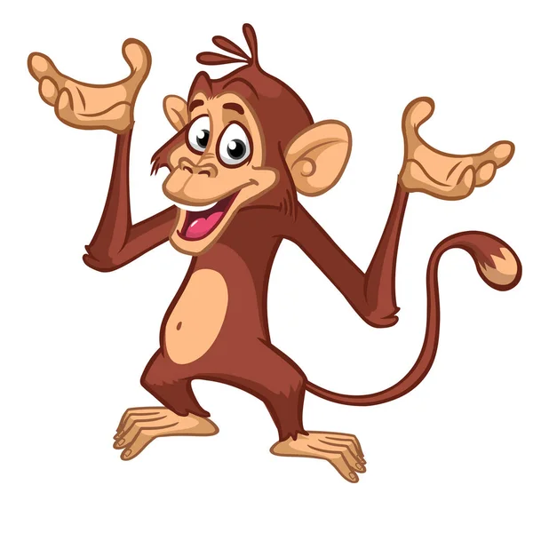 Мультяшна Смішна Мавпа Махає Руками Векторні Ілюстрації Щасливого Дизайну Персонажа — стоковий вектор