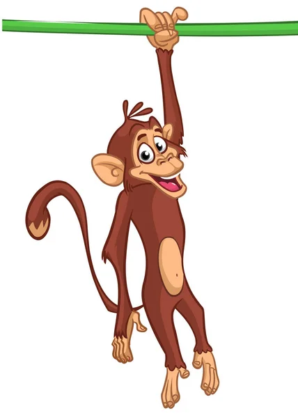 Macaco Dos Desenhos Animados Chimpanzé Entregando Cabeça Para Baixo Galho — Vetor de Stock
