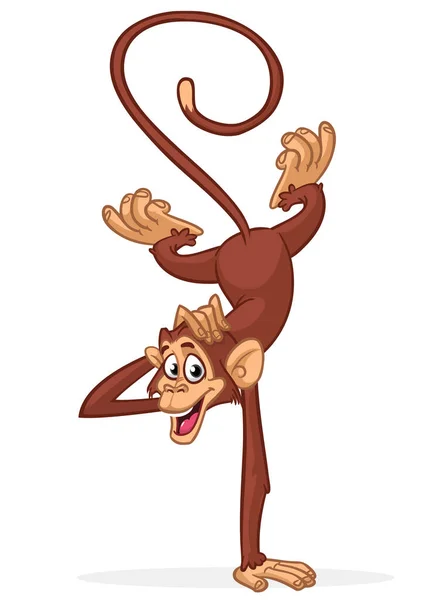 Cartoon Funny Monkey Chimpanzee Balancing One Hand Doind Flip Acrobatic — Stock Vector