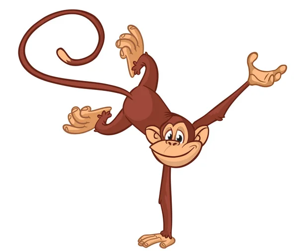 Çizgi Film Komik Maymun Şempanzesi Bir Elinde Dengede Duruyor Akrobatik — Stok Vektör