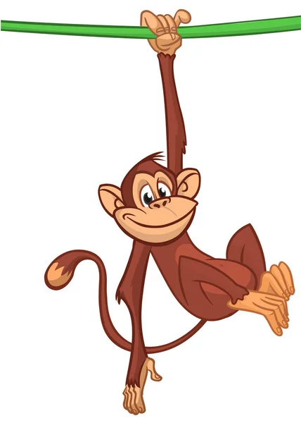 Macaco Dos Desenhos Animados Chimpanzé Entregando Cabeça Para Baixo Galho —  Vetores de Stock