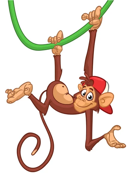 Scimpanzé Scimmia Dei Cartoni Animati Che Passa Testa Giù Sul — Vettoriale Stock