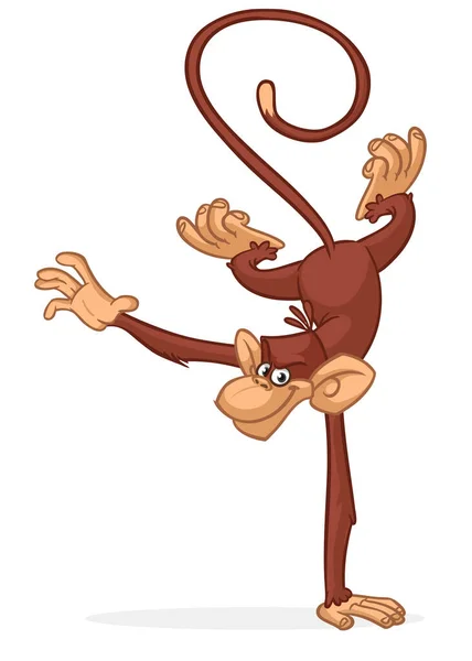 Cartoon Funny Monkey Chimpanzee Balancing One Hand Doind Flip Acrobatic — Stock Vector