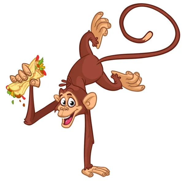 만화에서 재미있는 원숭이 팬치는 팔라펠이나 케밥을 있습니다 원숭이 캐릭터 디자인의 — 스톡 벡터
