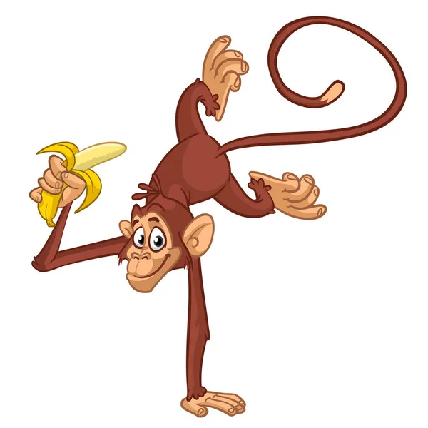 Macaco Engraçado Dos Desenhos Animados Com Banana Suas Mãos Ilustração — Vetor de Stock