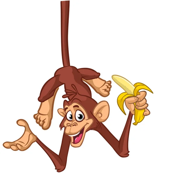 Komischer Affe Mit Banane Der Hand Vektor Illustration Der Glücklichen — Stockvektor