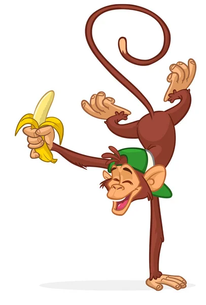 Kreskówkowe Śmieszne Małpy Szympansy Stojące Jednej Ręce Bananem Rękach Wektor — Wektor stockowy