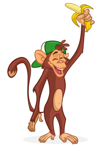 Kreslená Opice Drží Ruce Banán Vektorová Ilustrace Šťastného Opičí Charakter — Stockový vektor