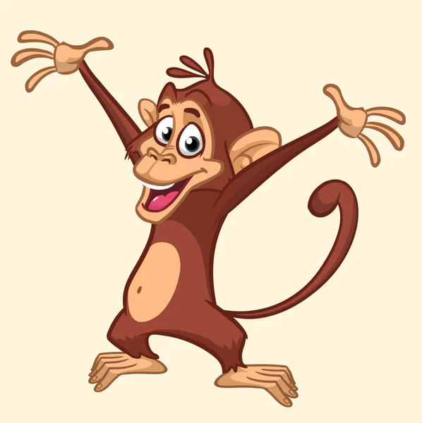 Çizgi Film Komik Maymun Şempanze Mutlu Maymun Karakter Tasarımının Vektör — Stok Vektör