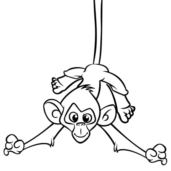 Desenhos Animados Macaco Engraçado Chimpanzé Pendurado Cabeça Para Baixo Galho — Vetor de Stock