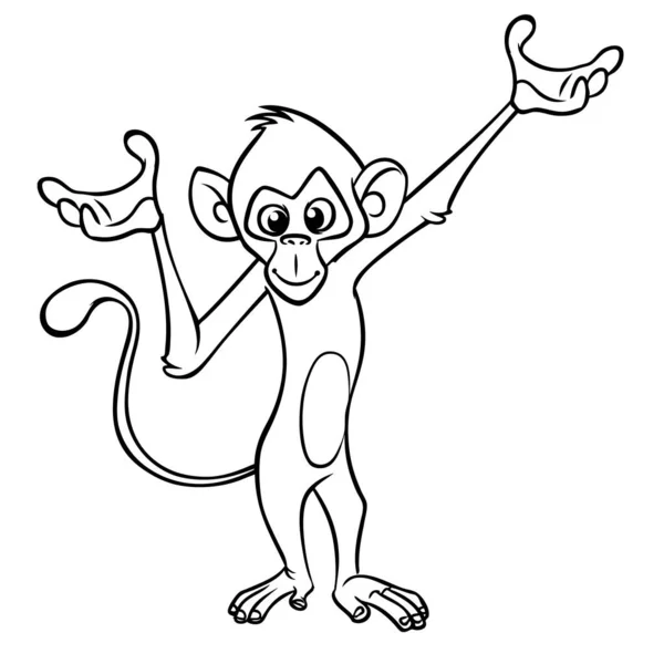 Dibujos Animados Chimpancé Mono Divertido Esbozado Ilustración Vectorial Del Personaje — Vector de stock
