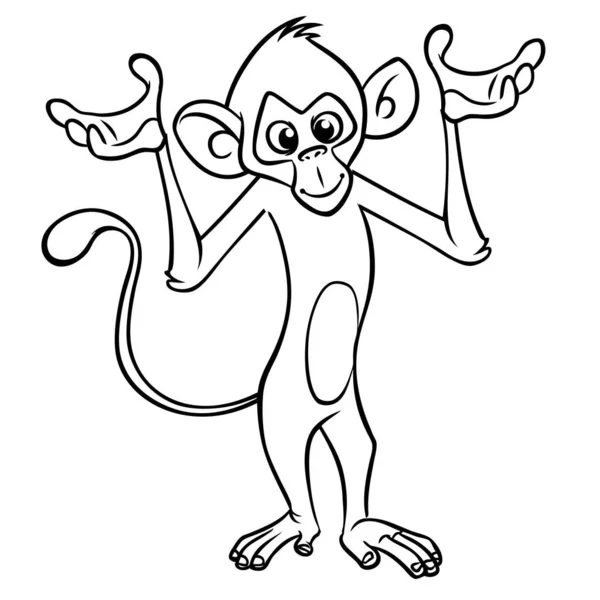 Cartoon Grappige Aap Chimpansee Geschetst Vector Illustratie Van Gelukkige Aap — Stockvector