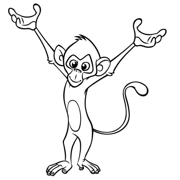 Scimpanzé Scimmia Divertente Cartone Animato Delineato Illustrazione Vettoriale Del Personaggio — Vettoriale Stock