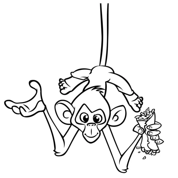 Scimpanzé Scimmia Divertente Cartone Animato Appeso Testa Giù Ramo Albero — Vettoriale Stock