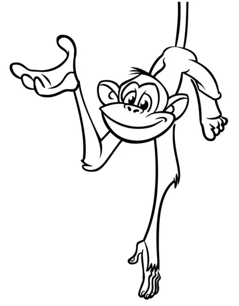 Мультяшна Смішна Мавпа Шимпанзе Висить Догори Ногами Гілці Дерева Викладеній — стоковий вектор