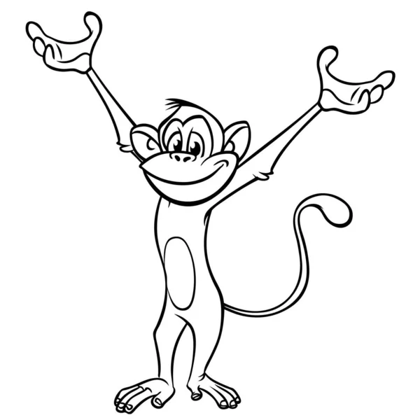 Dessin Animé Drôle Singe Chimpanzé Esquissé Illustration Vectorielle Personnage Singe — Image vectorielle