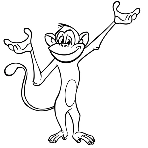 Desenhos Animados Macaco Engraçado Chimpanzé Delineado Ilustração Vetorial Personagem Macaco —  Vetores de Stock