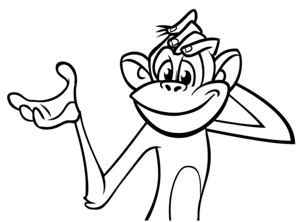 Dessin Animé Drôle Singe Chimpanzé Esquissé Illustration Vectorielle Personnage Singe — Image vectorielle