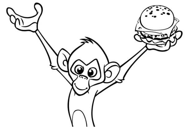 Cartoon Funny Monkey Chimpanzee Outlined Vector Illustration Happy Monkey Character — Stock Vector