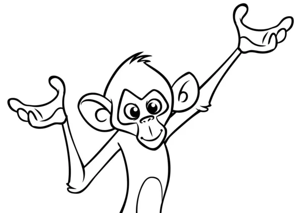 Cartoon Grappige Aap Chimpansee Geschetst Vector Illustratie Van Gelukkige Aap — Stockvector