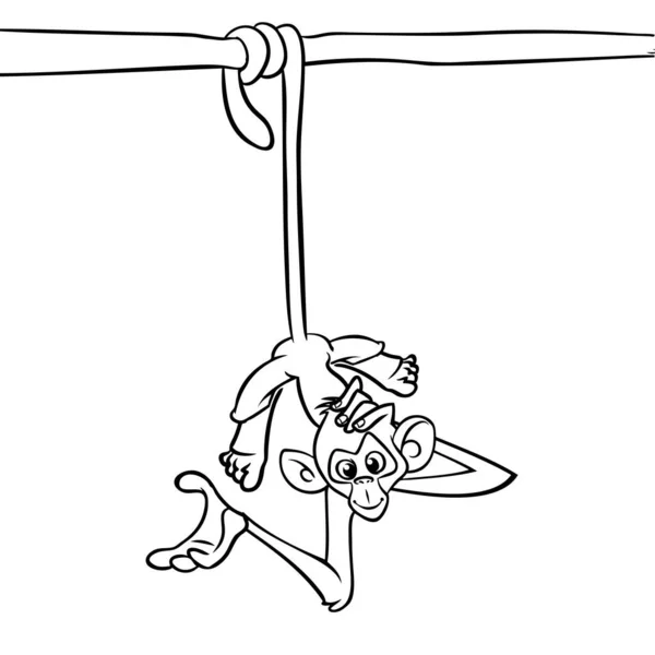 Karikatur Lustiger Affe Schimpanse Hängt Kopfüber Einem Ast — Stockvektor