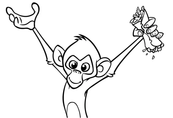 Macaco Dos Desenhos Animados Doodle Animal Engraçado Infantil Linha Preto E  Branco Vector Illustration Ilustraciones svg, vectoriales, clip art  vectorizado libre de derechos. Image 94238111